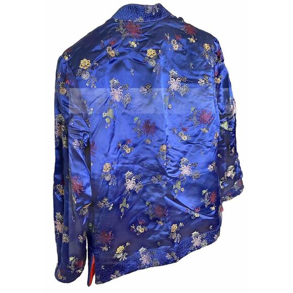 Peony-Style Reversible Red/Blue Women's Chinese Jacket No Tags Pit To Pit 20" - Picture 3 of 3